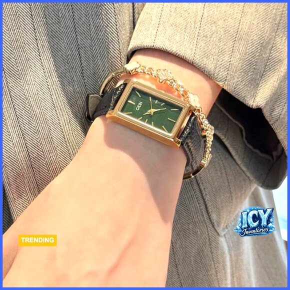 Rose Gold Rectangle Analog Quartz Watch with Leather Strap main image 7